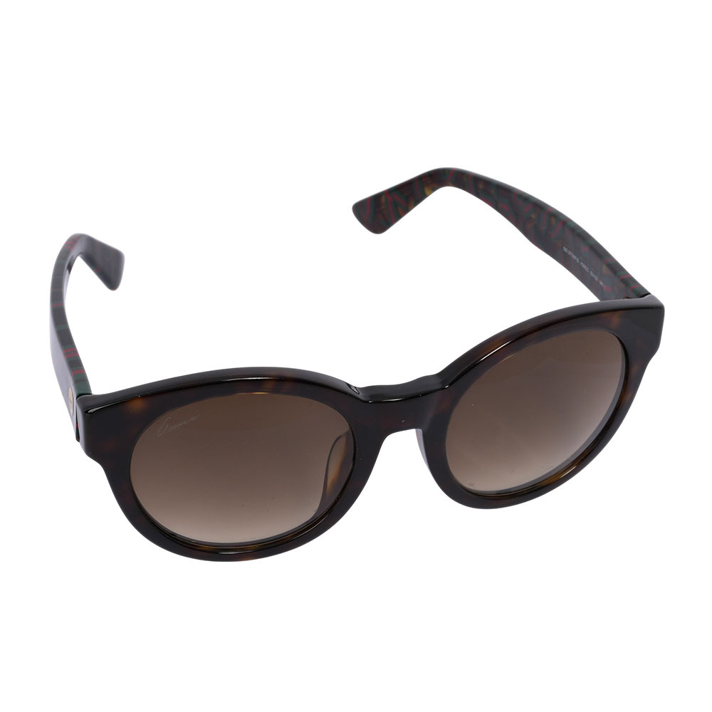 【GUCCI】經典綠紅織帶圖案圓框漸變墨鏡(棕色) GG3774