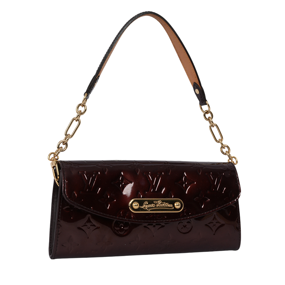 【Louis Vuitton / LV】Sunset Boulevard Monogram 漆皮壓紋腋下包/手拿包(深葡萄紫) M93542