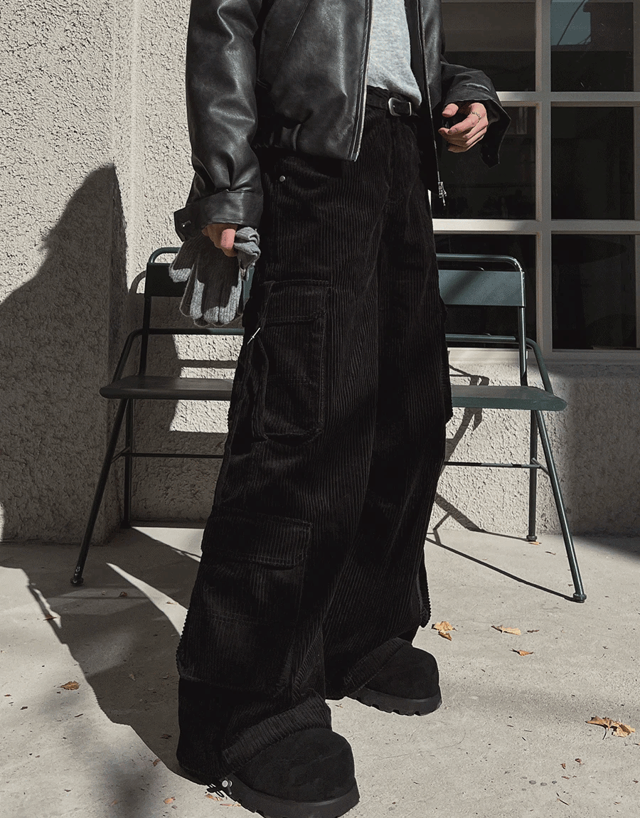 燈芯絨雙口袋工裝褲