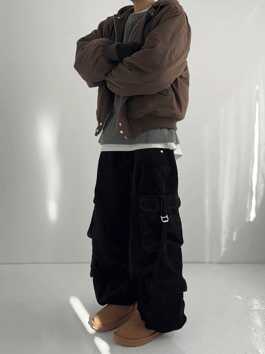 燈芯絨雙口袋工裝褲