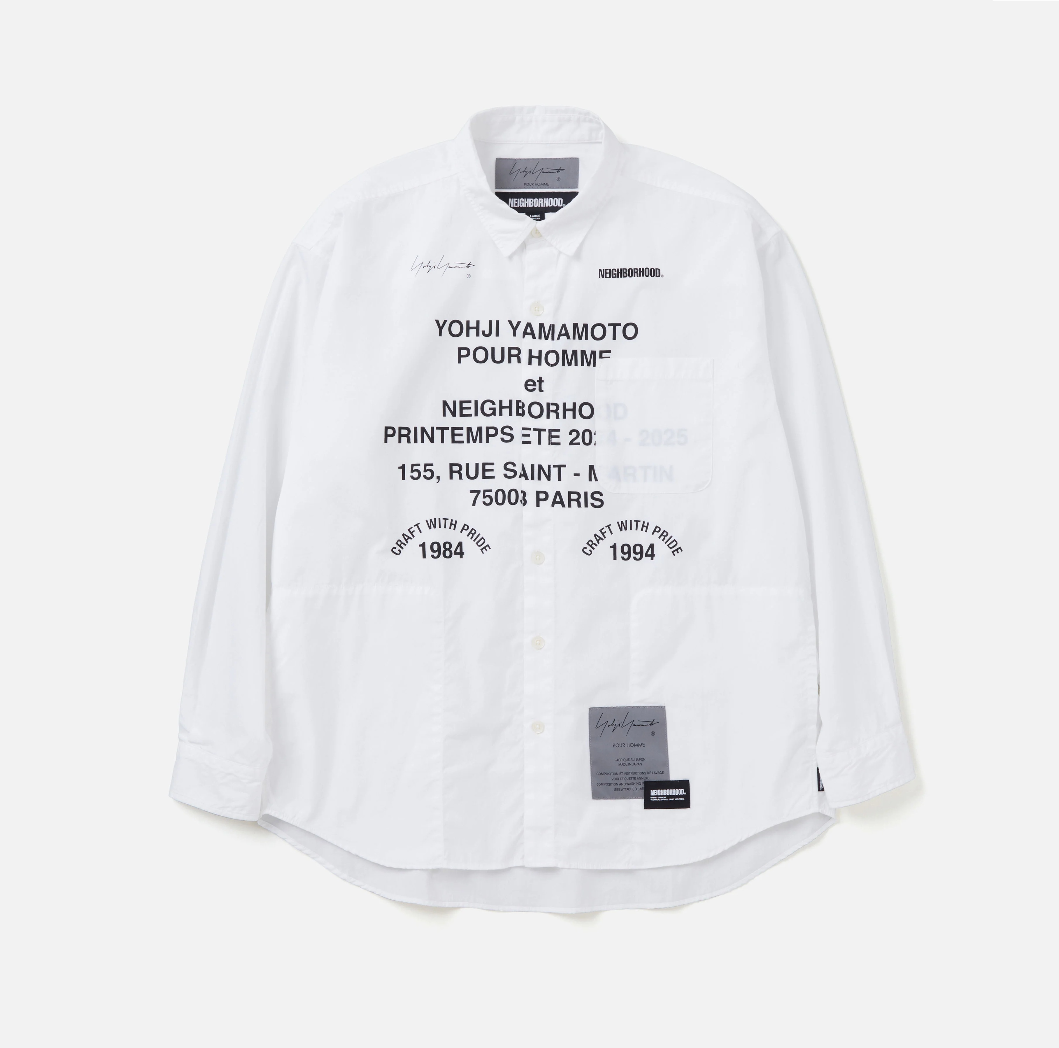 NEIGHBORHOOD 2024 A/W NH X YOHJI YAMAMOTO PRINT SHIRT LS - WHITE PRE ORDER ITEM (預訂中)