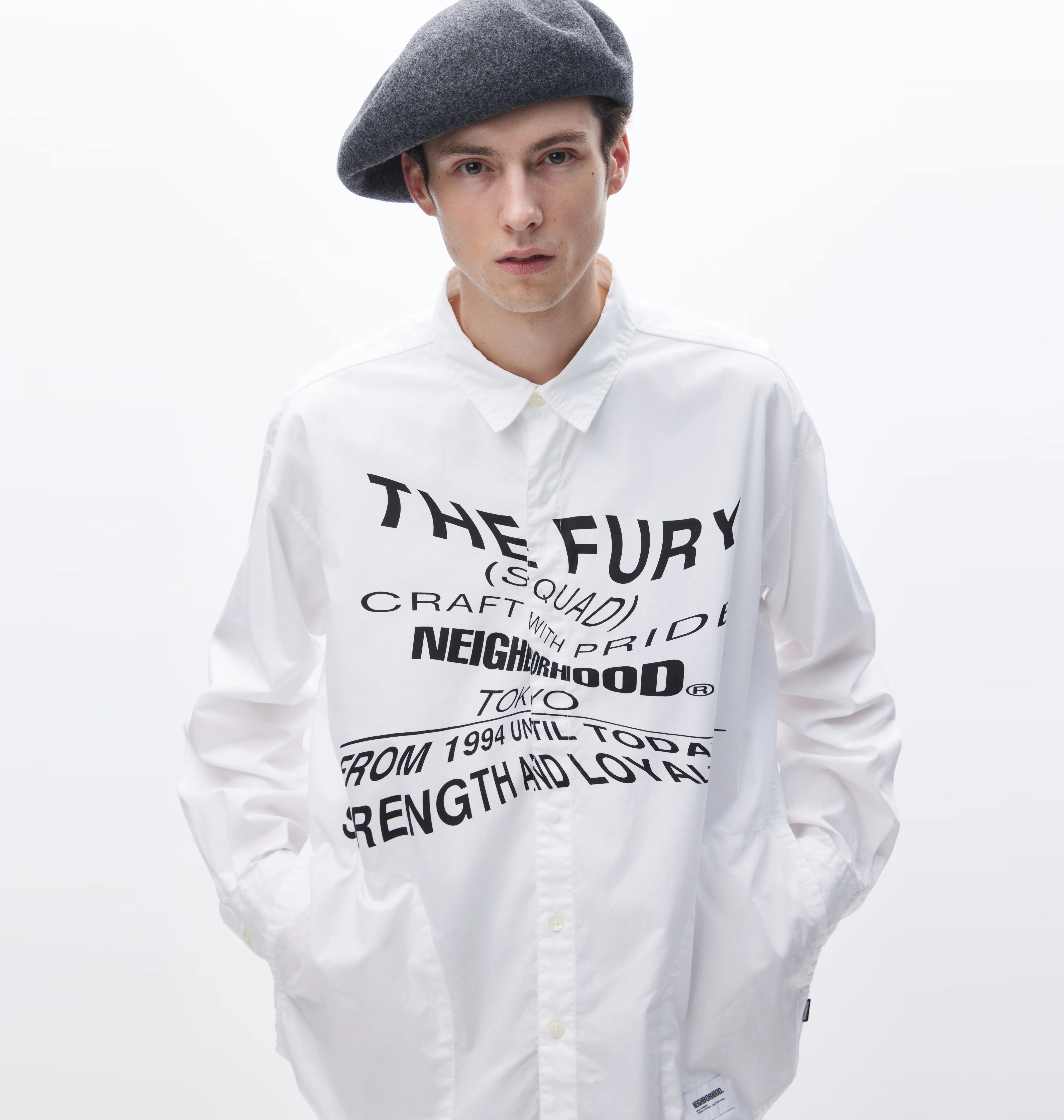 NEIGHBORHOOD 2024 A/W DISTORTION PRINT SHIRT LS - WHITE PRE ORDER ITEM (預訂中)