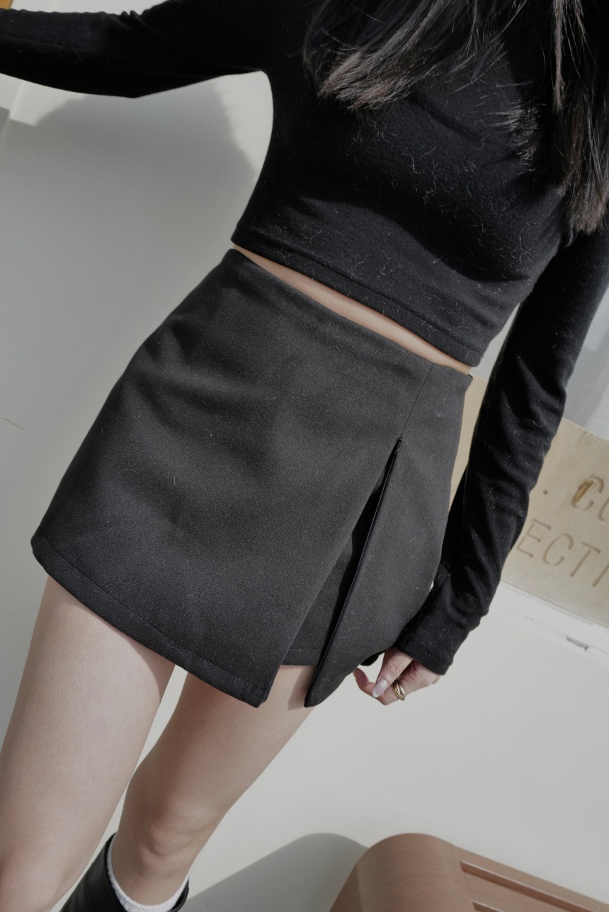 側拉鏈開衩毛呢短裙*2色