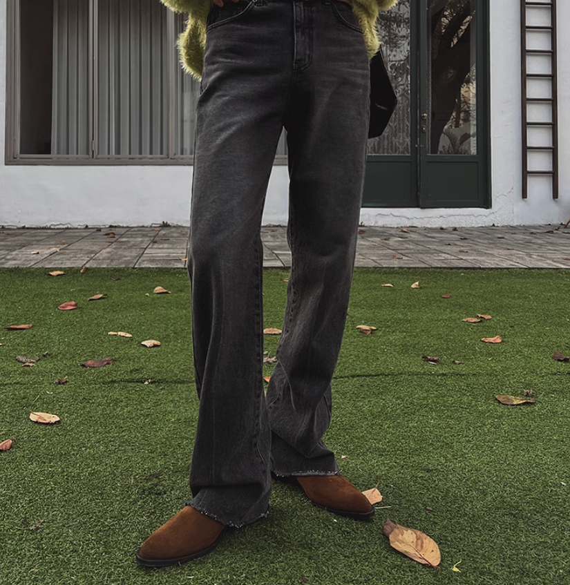 韓系復古刀鋒微喇水洗牛仔褲