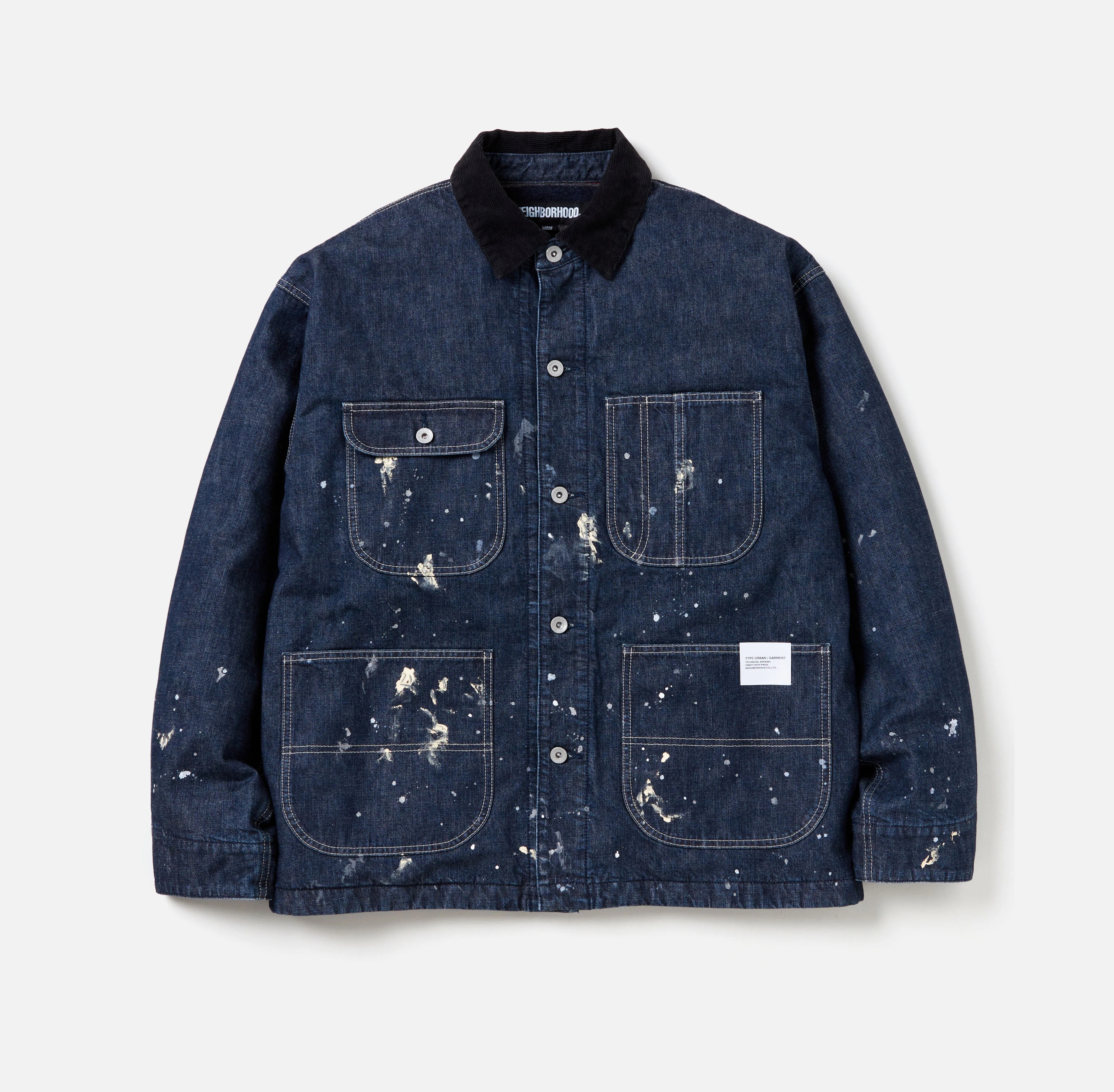 LAST PCS: NEIGHBORHOOD CORDUROY COLLAR WASHED COVERALL JACKET - INDIGO SIZE L PRE ORDER ITEM (預訂中)