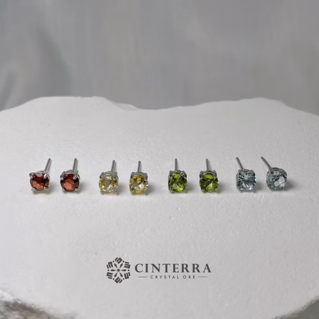 簡約晶鑽系列耳環/紅石榴石/拓帕石/黃水晶/橄欖石