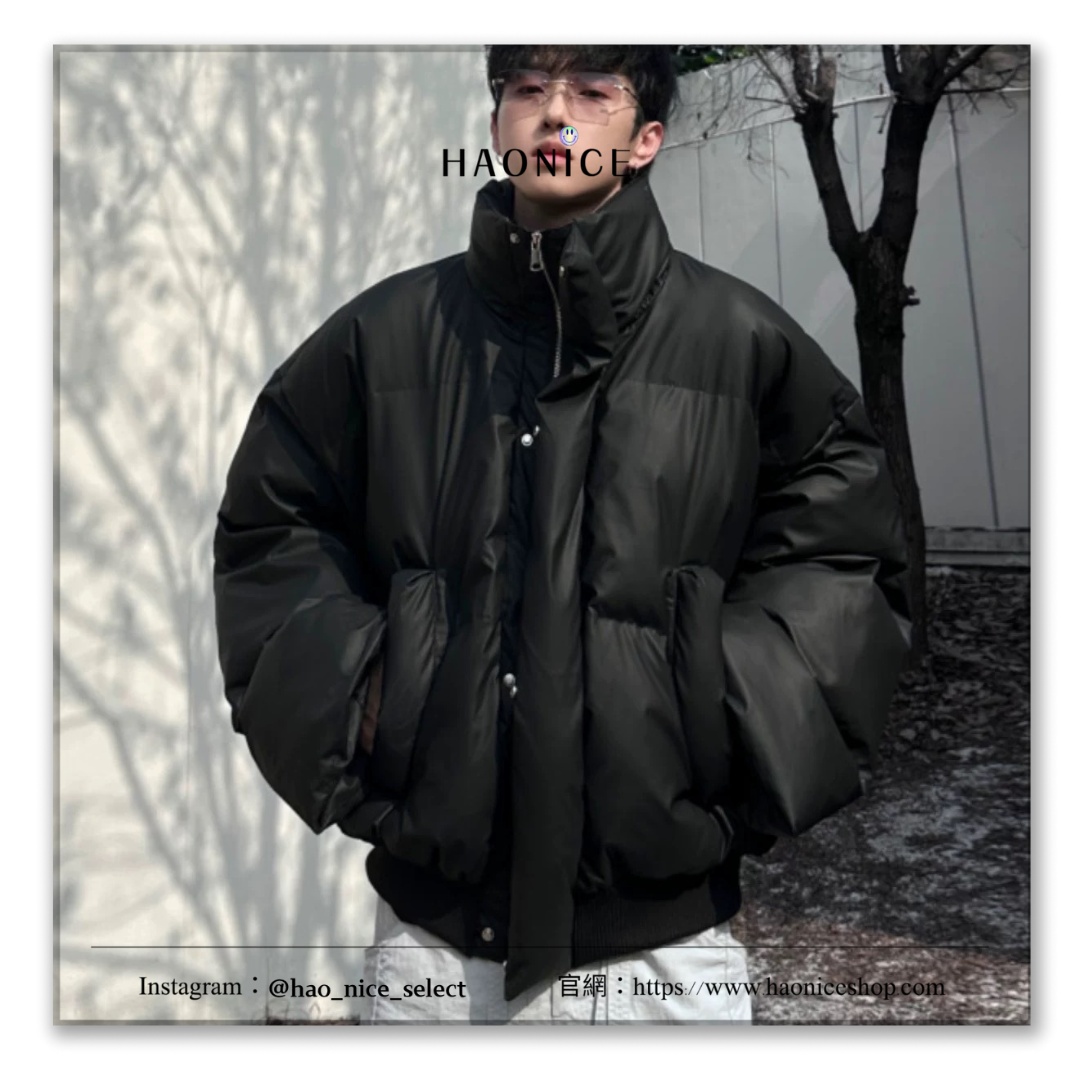 【HAO NICE】韓國🇰🇷 正韓代購  24FW 秋冬新款 素色小標百搭款 秋冬街頭穿搭必備 正韓長袖 皮面羽絨外套