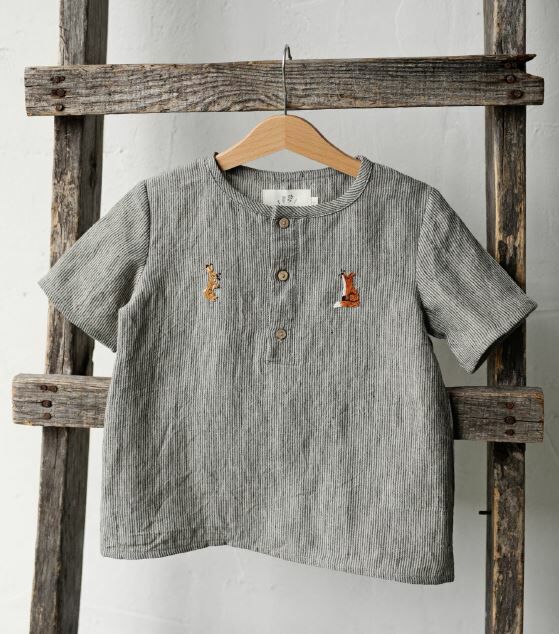 (預購)ALL THE BEAUTIFUL LINEN 手工刺繡短袖上衣 SHORT SLEEVE BUTTON SHIRT