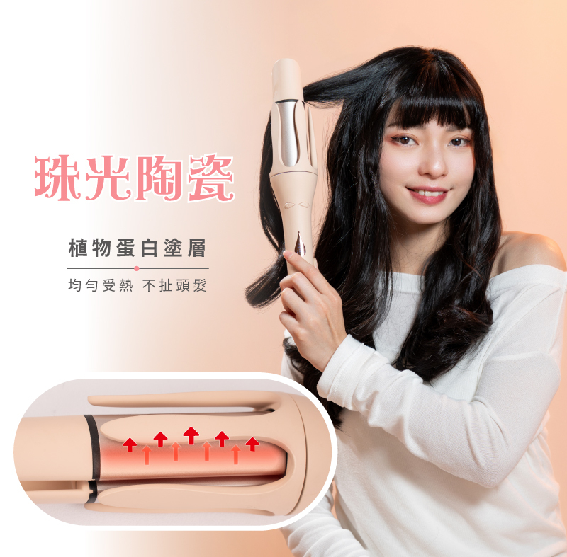 【MUNICHI】網紅熱銷40mm水潤負離子溫控自動捲髮器_國際電壓