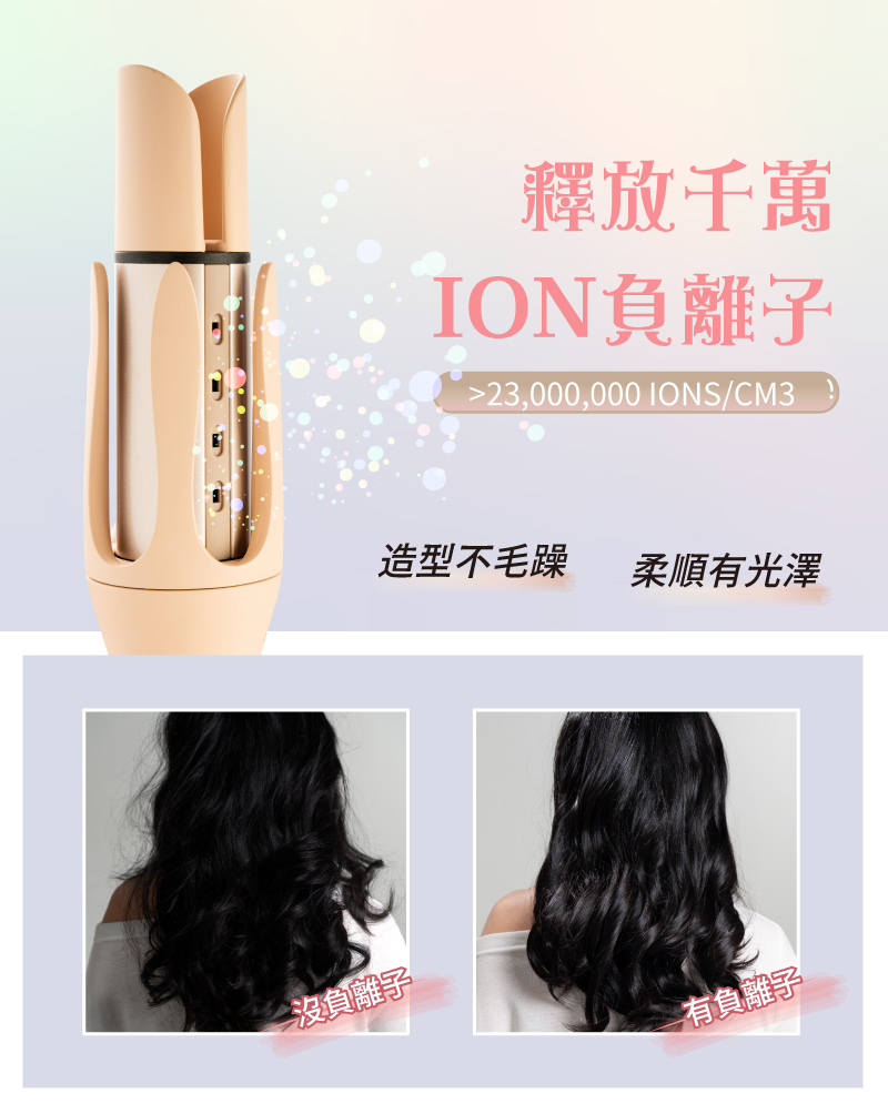 【MUNICHI】網紅熱銷40mm水潤負離子溫控自動捲髮器_國際電壓