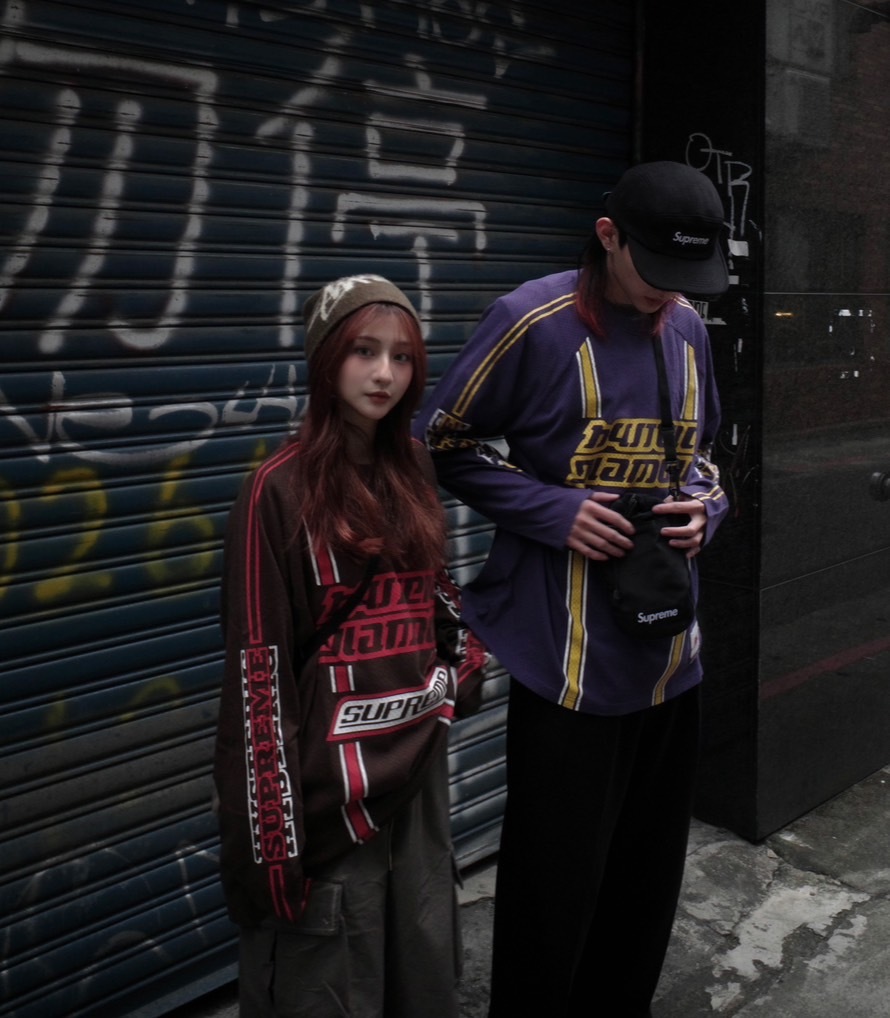 <快速出貨> SUPREME HYSTERIC GLAMOUR JERSEY  賽車風網洞波長袖 黑/咖/紫