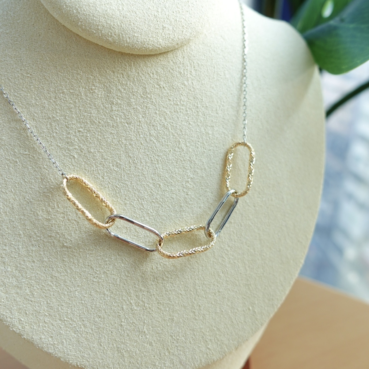 意大利K金工藝 - 18K黃金+PT850鉑金鏈條項鍊