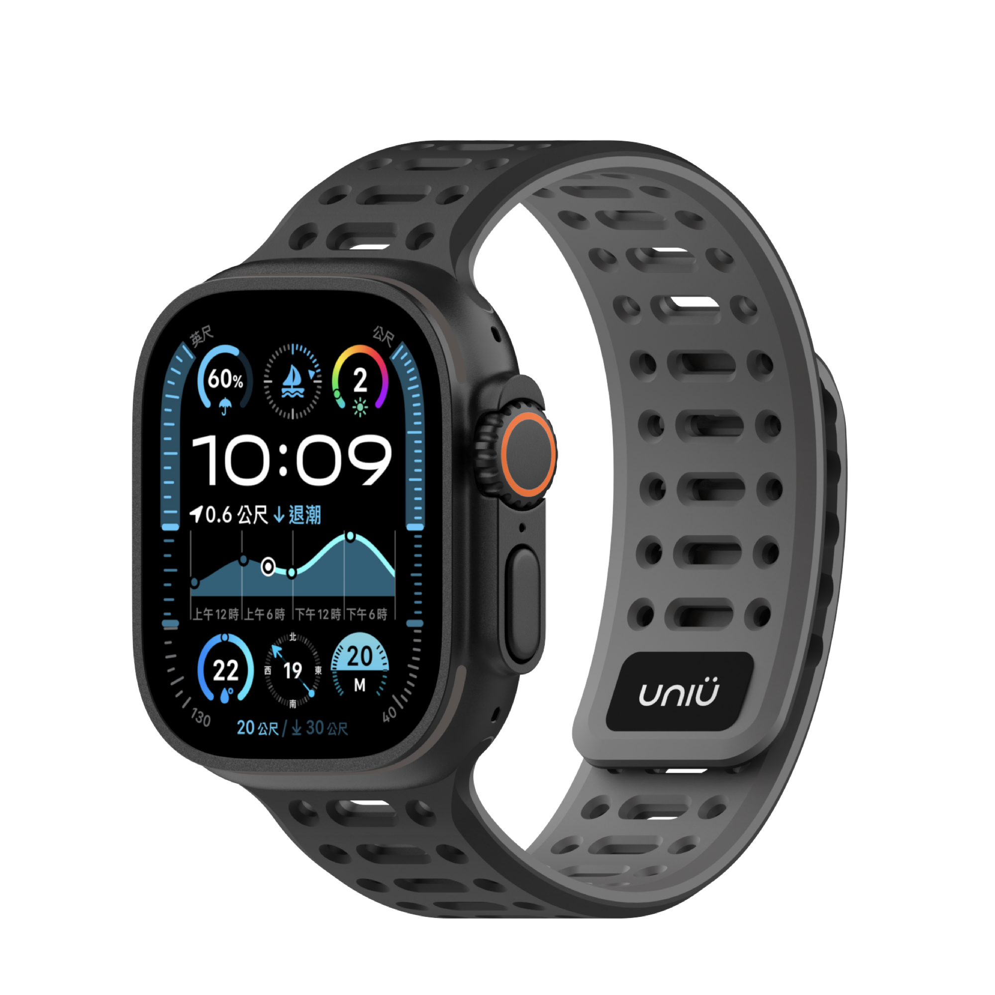 台灣 UNIU Air Sport -太空黑 運動型磁吸 Apple Watch 錶帶 49|46|45|44|42mm