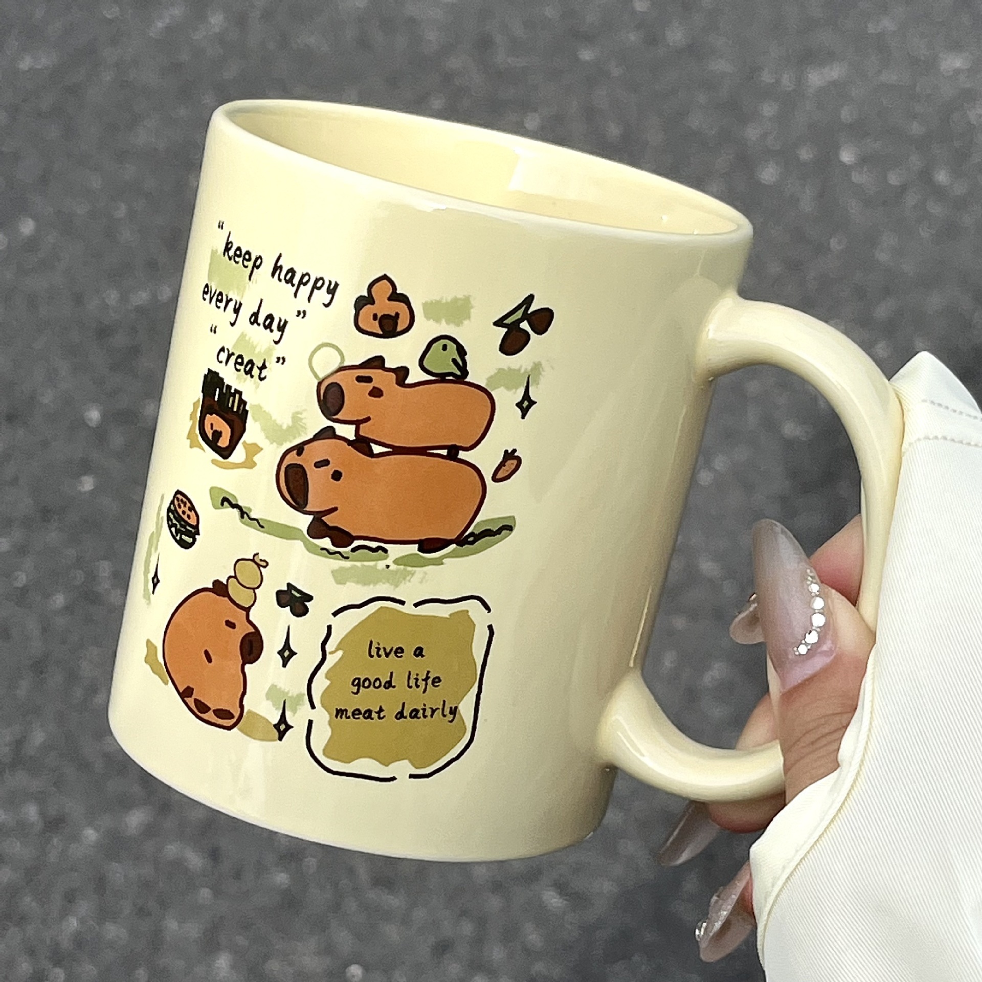 《5414》橘子卡皮巴拉奶黃陶瓷咖啡杯