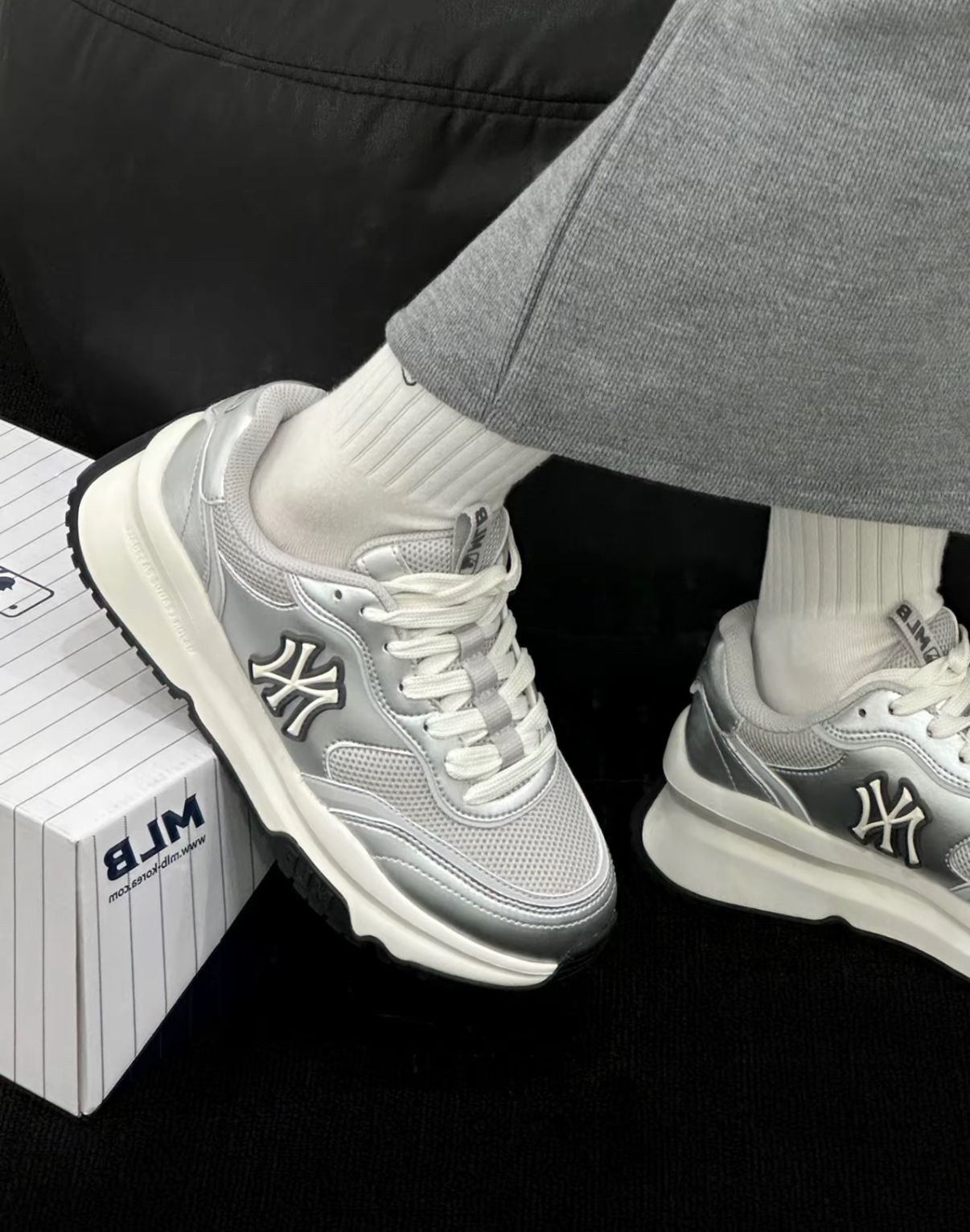 MLB Chunky Runner Shcrl 錫灰色 銀色 洋基隊 NY 厚底 復古 Y2K 慢跑鞋 老爹鞋 3ASHCRL3N-50GRS/預購