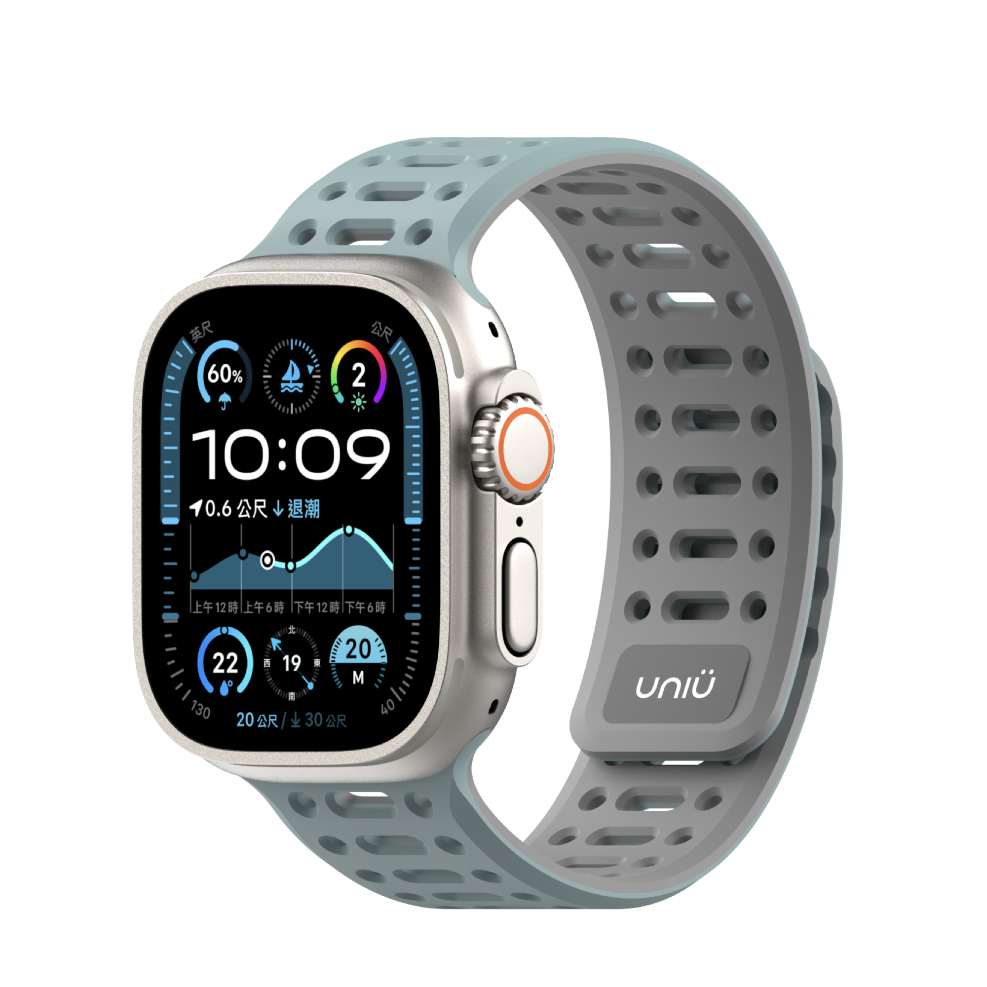 台灣 UNIU Air Sport -冰藍色 運動型磁吸Apple Watch 錶帶 49|46|45|44|42mm