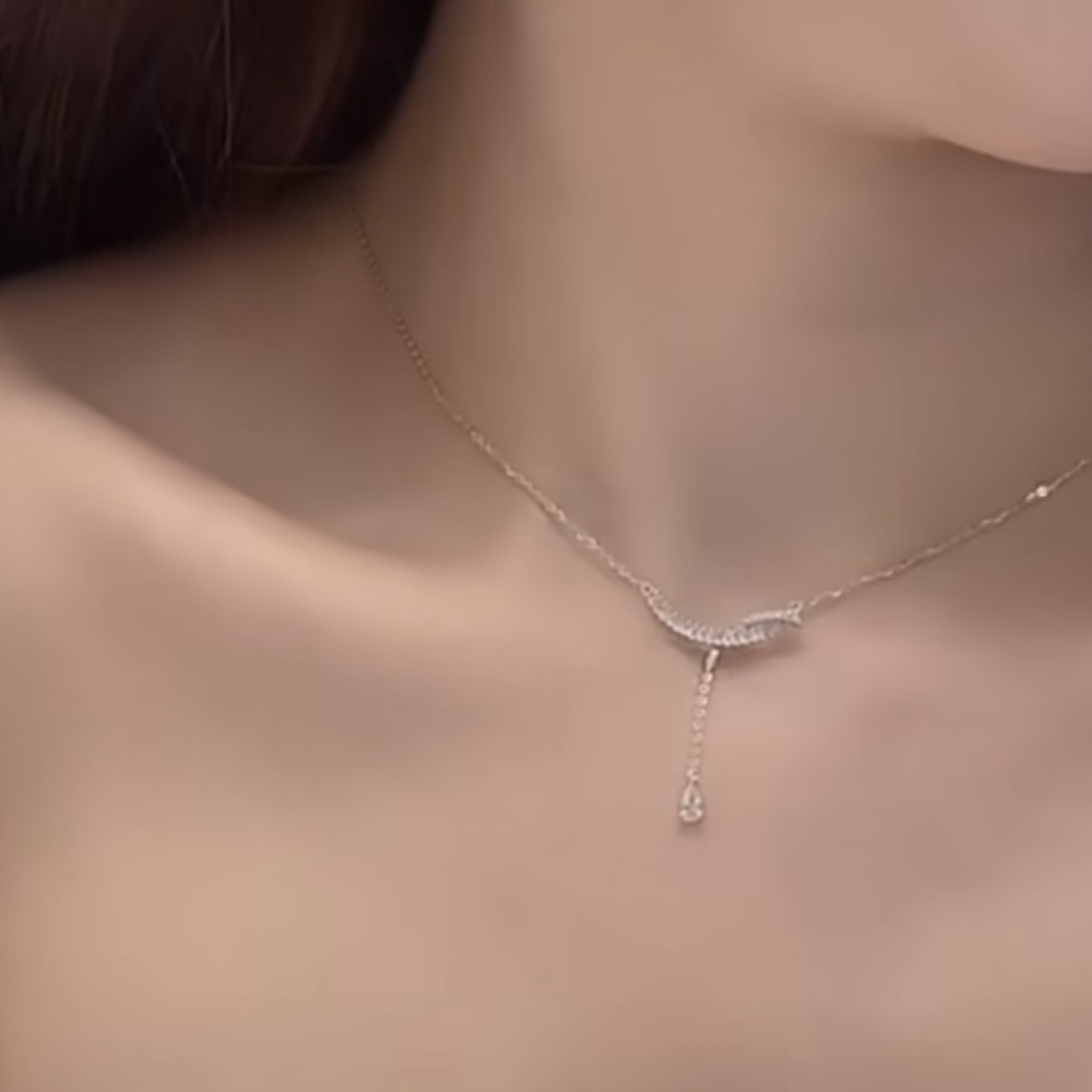 H12【輕奢】鋯石魚尾純銀Y字鎖骨鏈