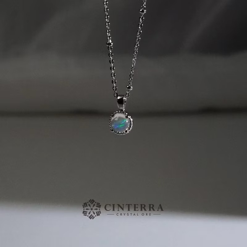 高品天然蛋白石925純銀項鍊