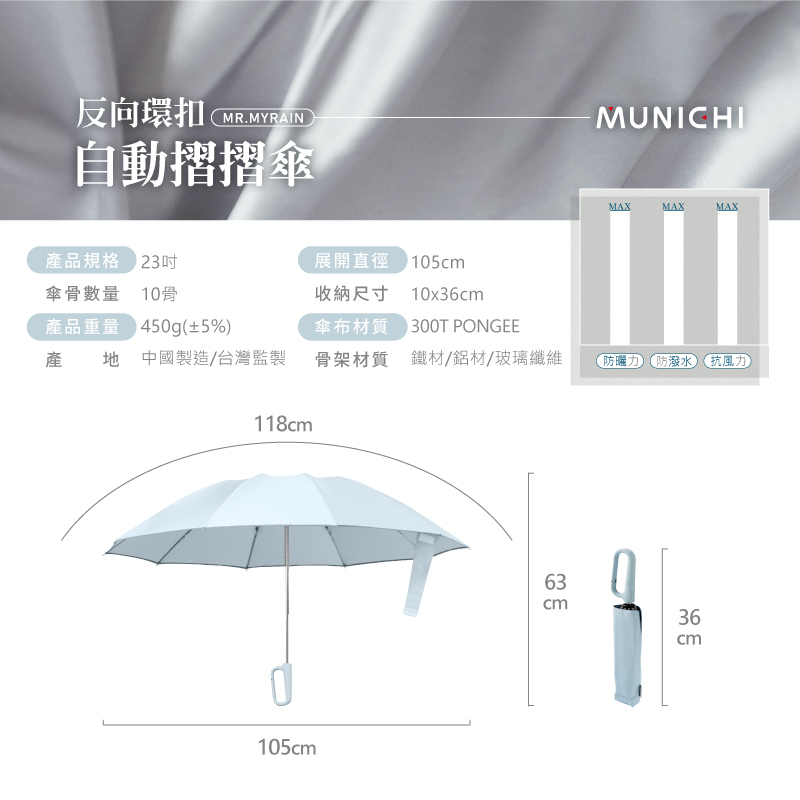 【MUNICHI】反向環扣自動摺摺傘 MR.MYRAIN