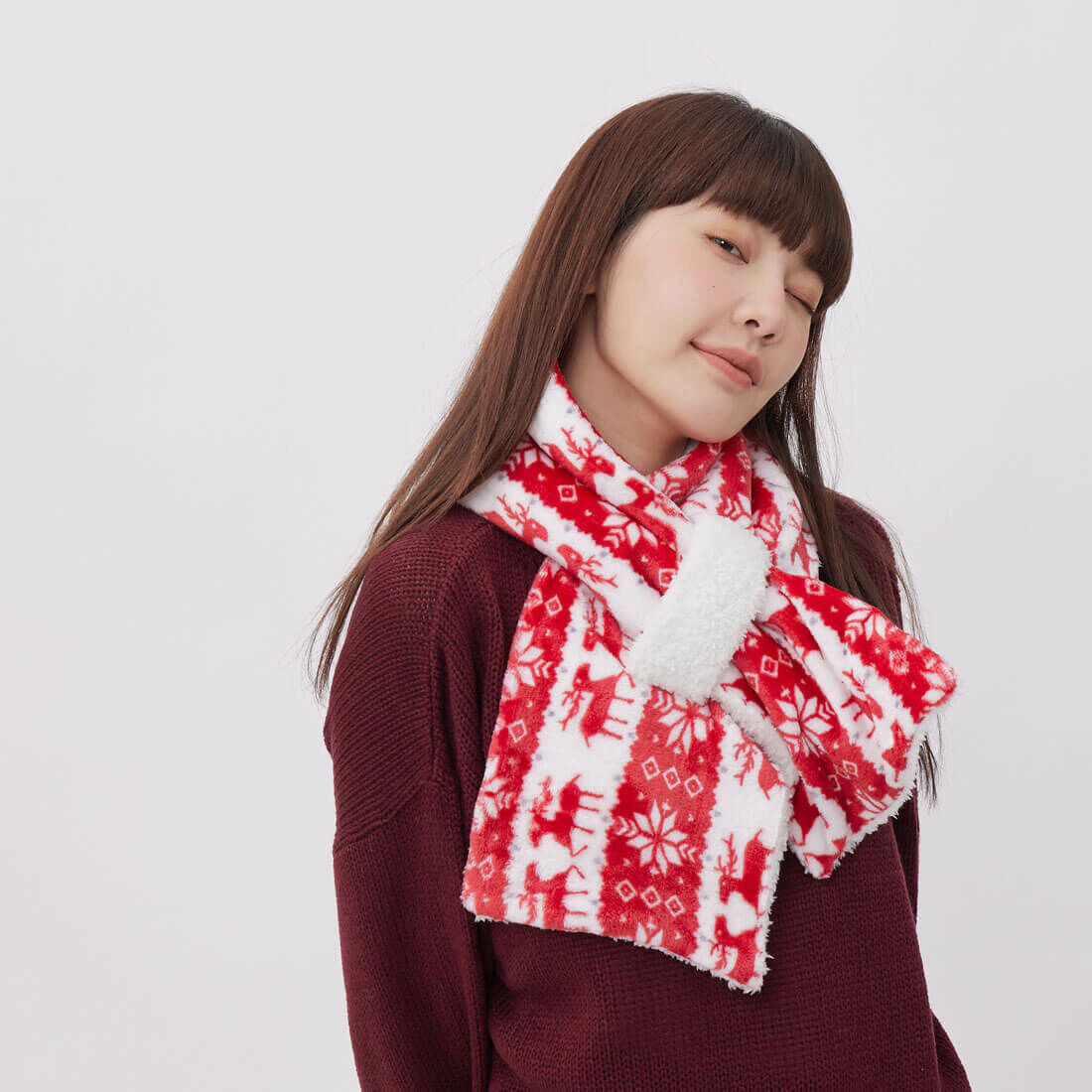 雙色雙面抓絨毛圍巾/聖誕紅【寒流保暖對策- 聖誕禮物】