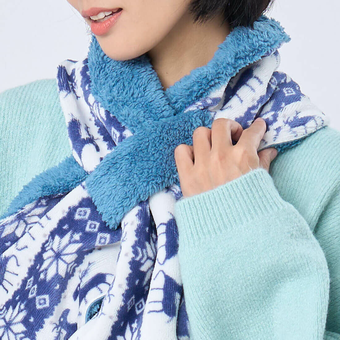 雙色雙面抓絨毛圍巾/麋鹿藍【寒流保暖對策- 聖誕禮物】