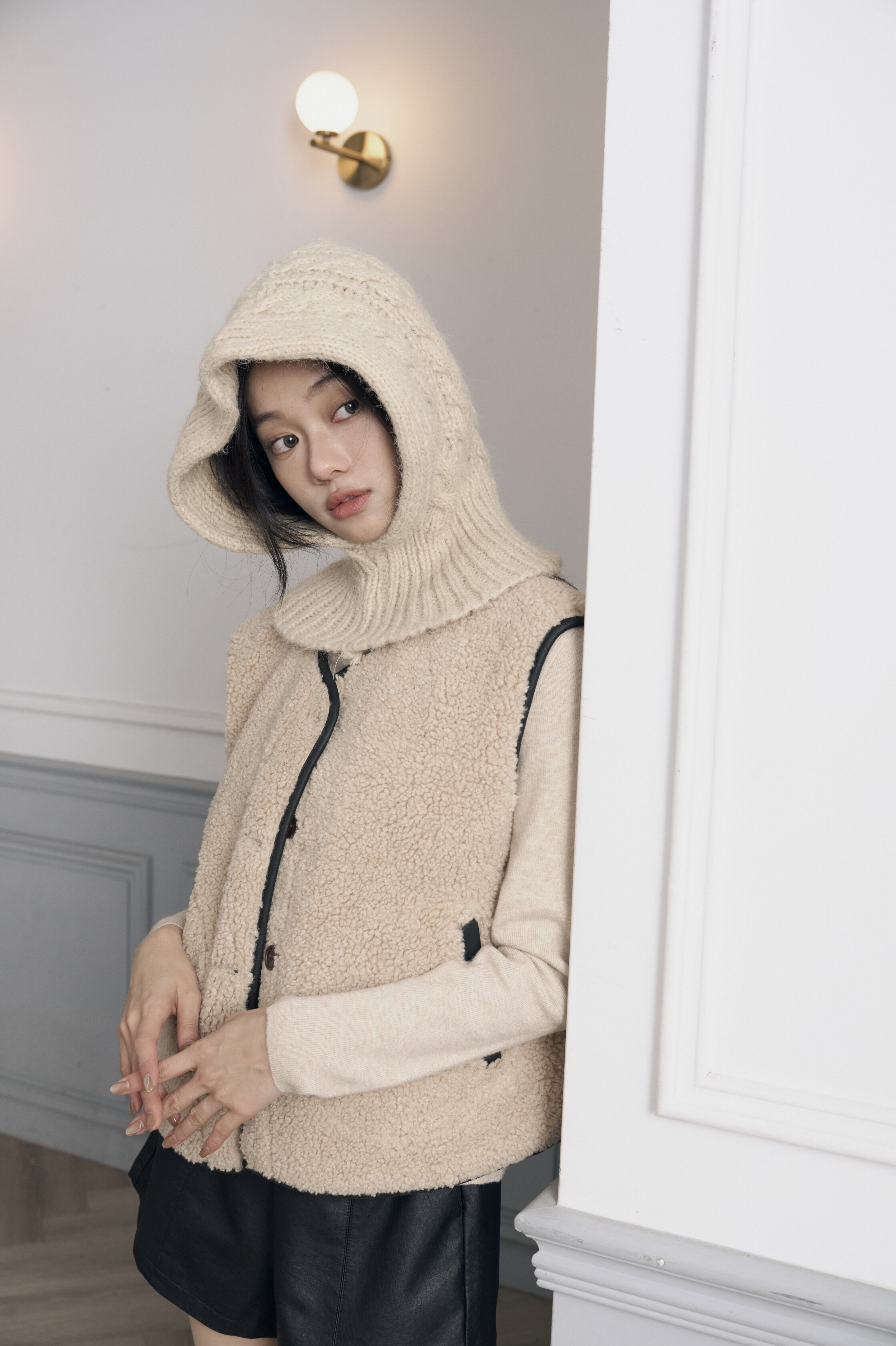 麻花針織巴拉克拉法帽2417