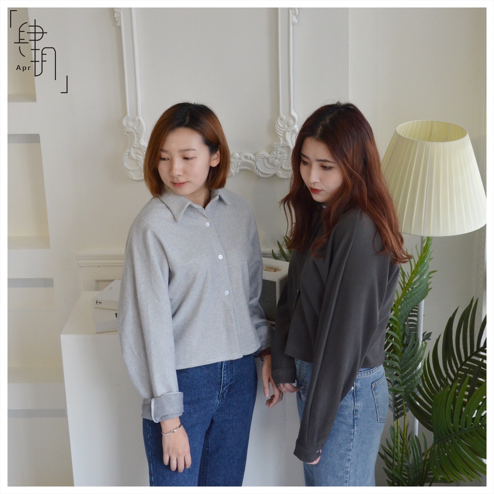 飛鼠袖 短版上衣長袖上衣 襯衫 厚磅材質 上衣 女裝 淺灰/鐵灰