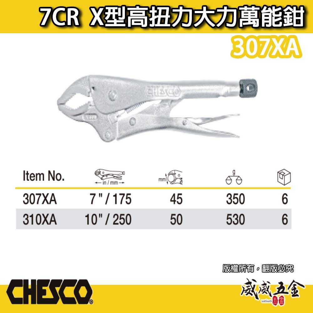 CHESCO 台灣製｜7CR｜7吋 鐵柄 X型高扭力大力萬能鉗 7" 萬能固定夾鉗 曲口固定鉗｜307XA