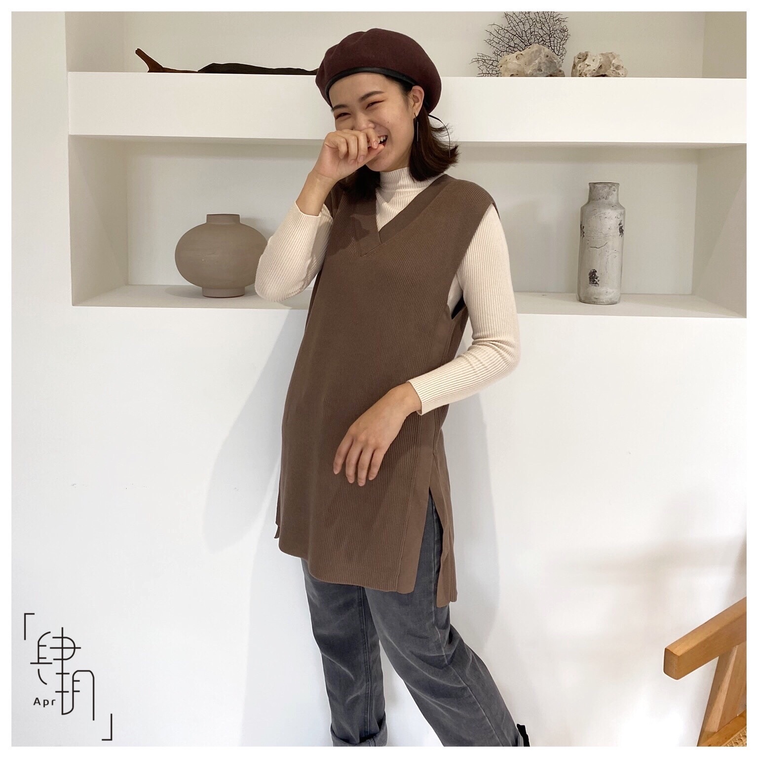 日牌 AZUL BY MOUSSY 側開 綁帶 毛衣背心 長版背心 V領  百搭款 女裝