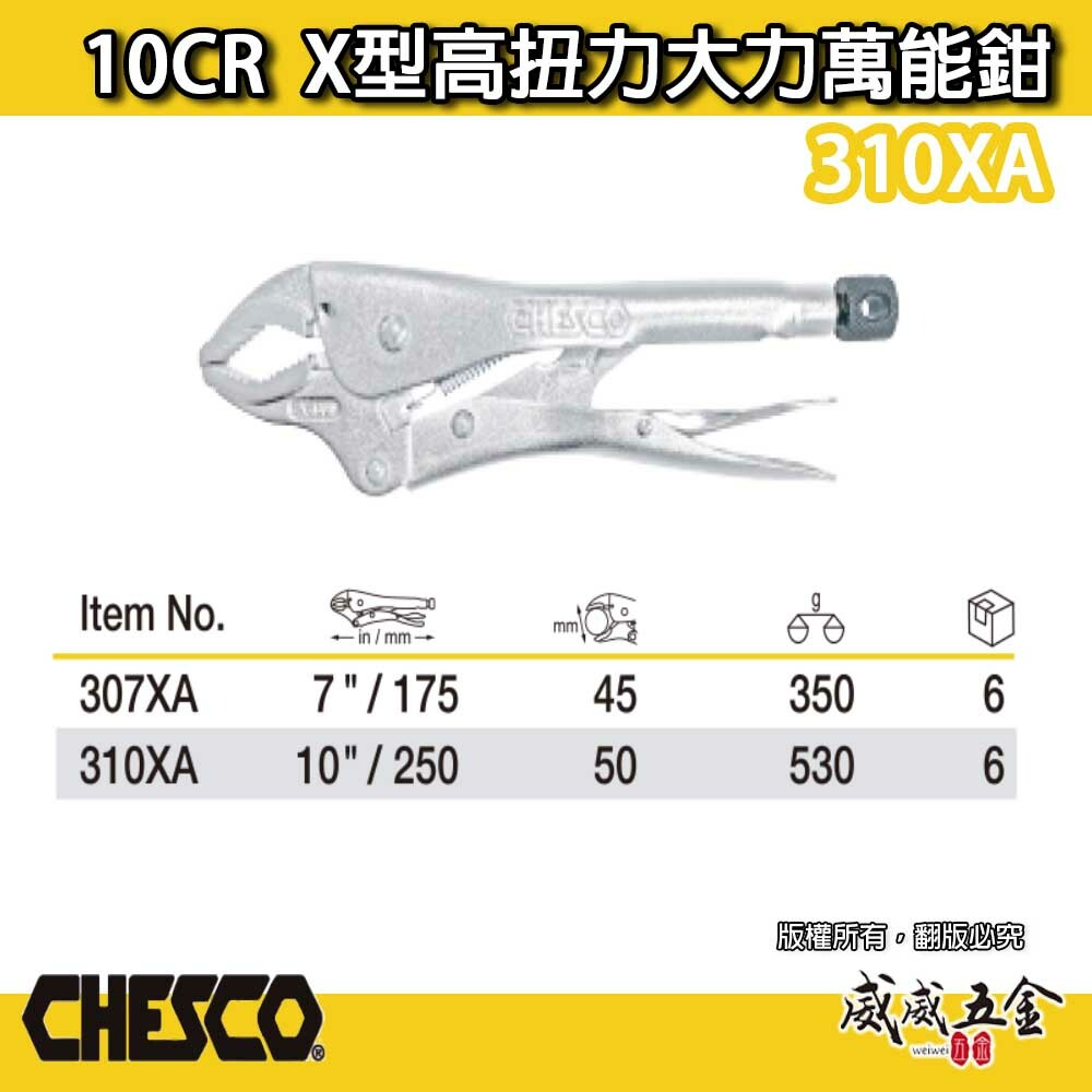 CHESCO 台灣製｜10CR｜10吋鐵柄X型高扭力大力萬能鉗 10"萬能固定夾鉗 曲口固定鉗｜310XA