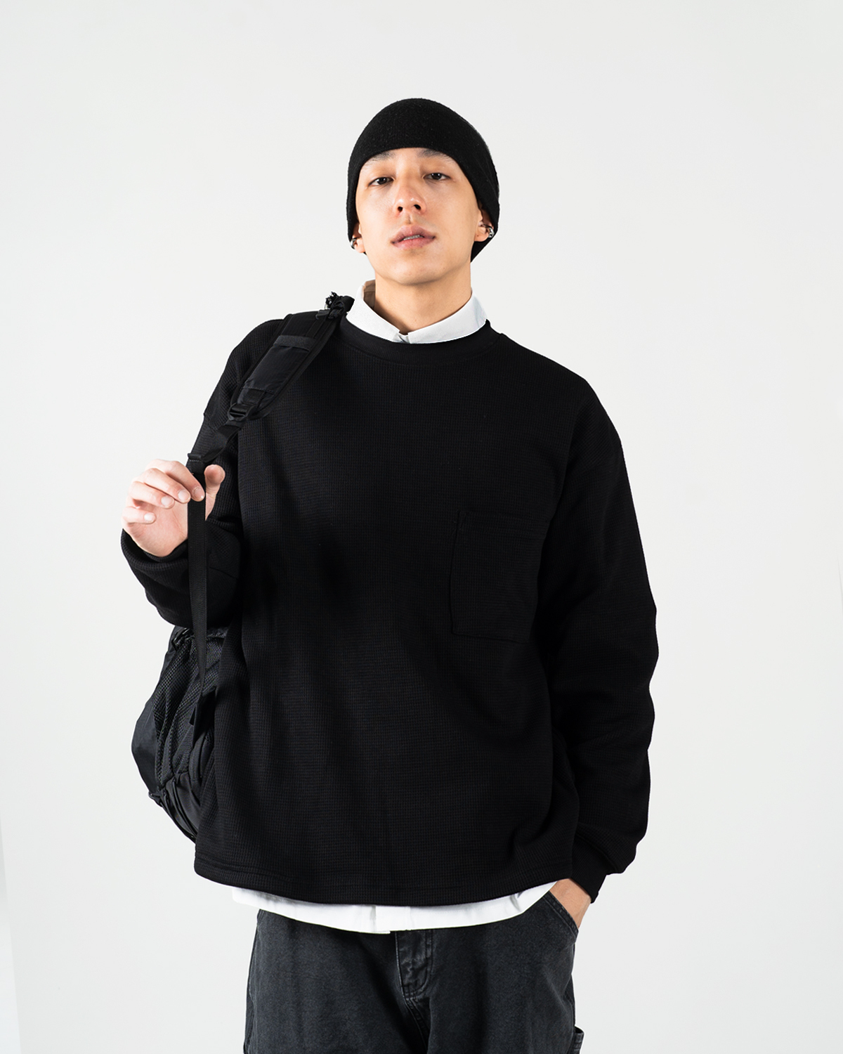 OurPick Waffle Pocket LS 寬版口袋華夫格長袖 3色