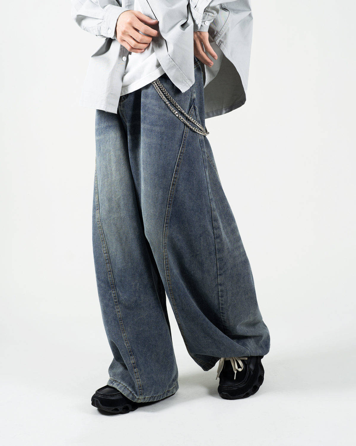 OurPick Washed Baggy Jeans 廓型水洗剪裁牛仔寬褲