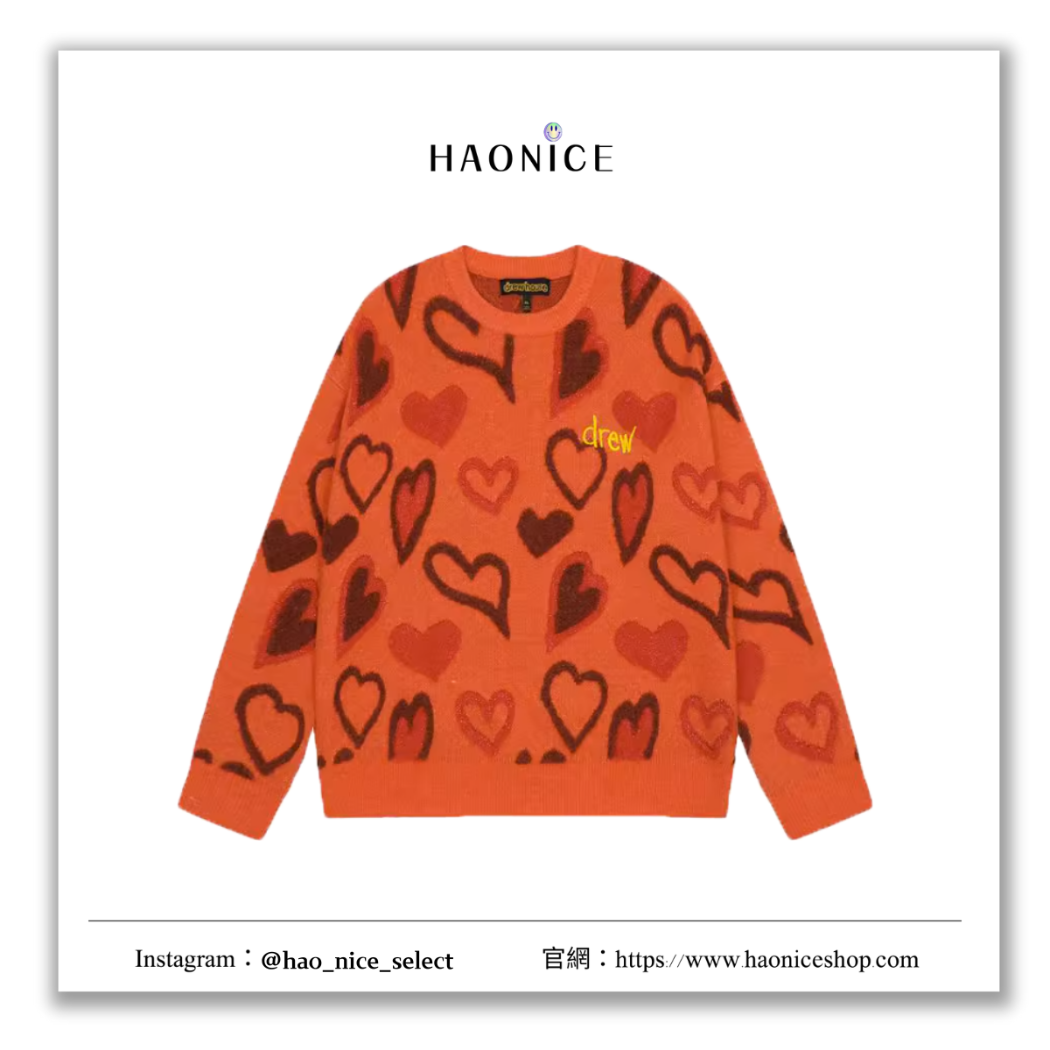 【HAO NICE】100%正品 DREW HOUSE 美國潮牌🇺🇸愛心刺繡標誌圓領長袖毛衣 大學T