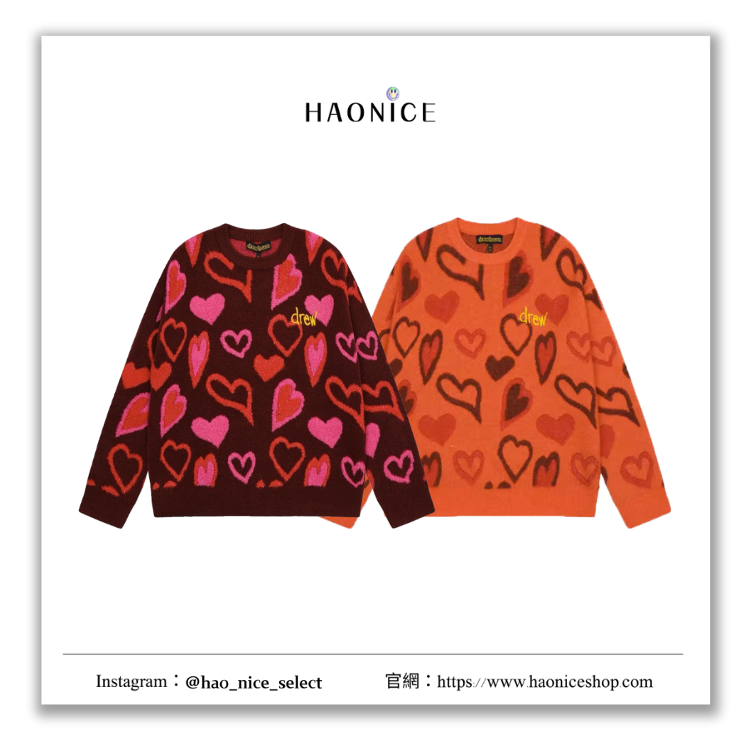 【HAO NICE】100%正品 DREW HOUSE 美國潮牌🇺🇸愛心刺繡標誌圓領長袖毛衣 大學T