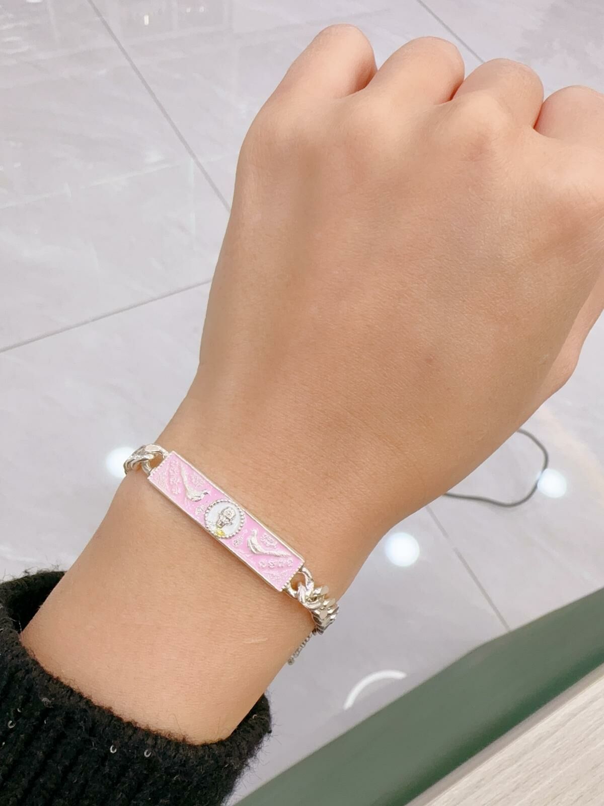 龍婆瑞寺供請 龍婆瑞自身純銀手鍊 粉色