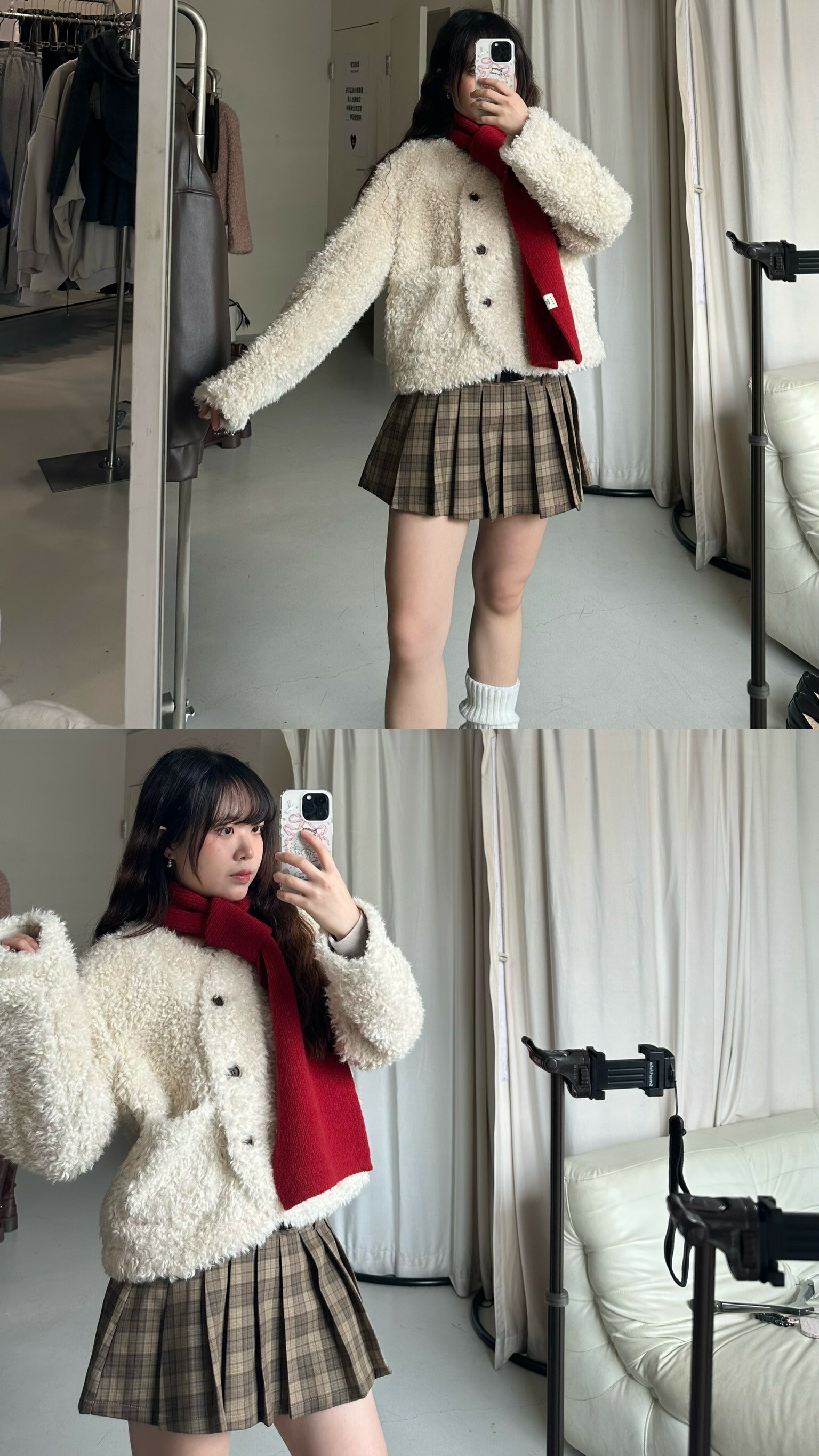 附圍巾毛茸茸外套