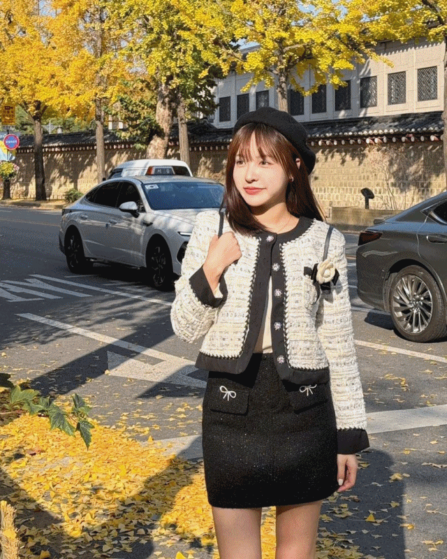 LINA LINA絢麗格調鑽石蝴蝶結假口袋褲裙-星空黑S-XL