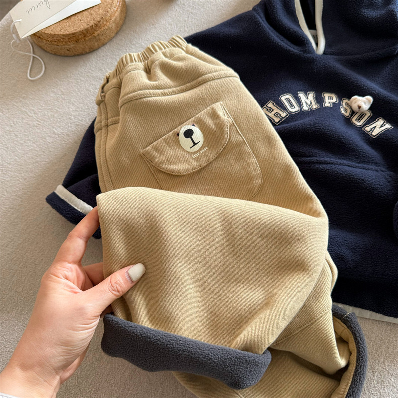 兒童加絨加厚後袋熊仔長褲 -2402033