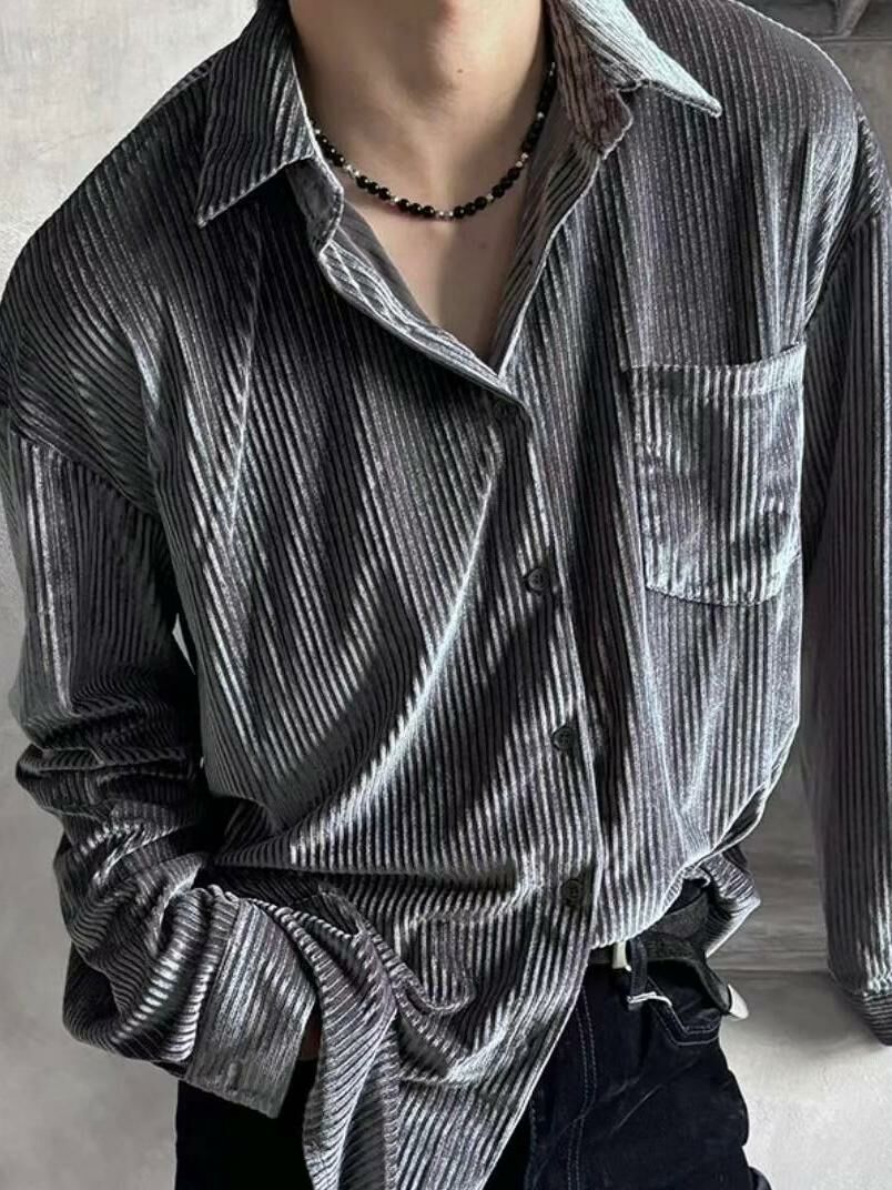 淨色銀線直紋長袖恤衫 S2302