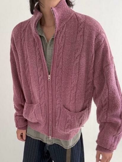 淨色暗紋拉鍊針織外套 JK2590