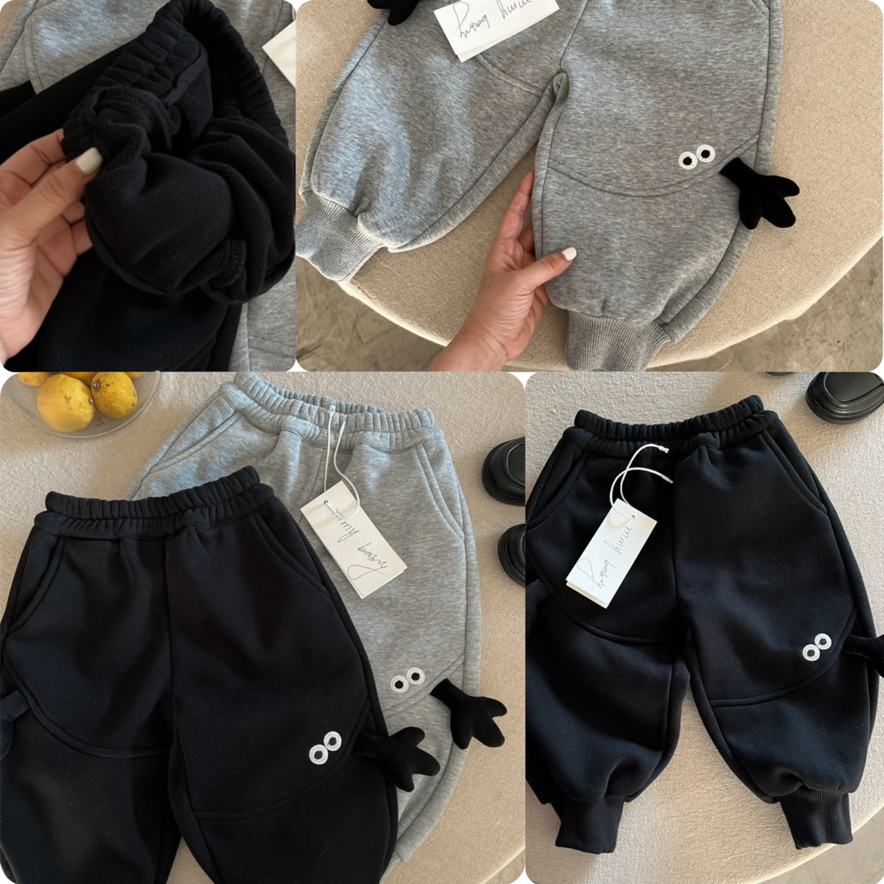 兒童可愛眼仔加絨加厚長褲 -2402038