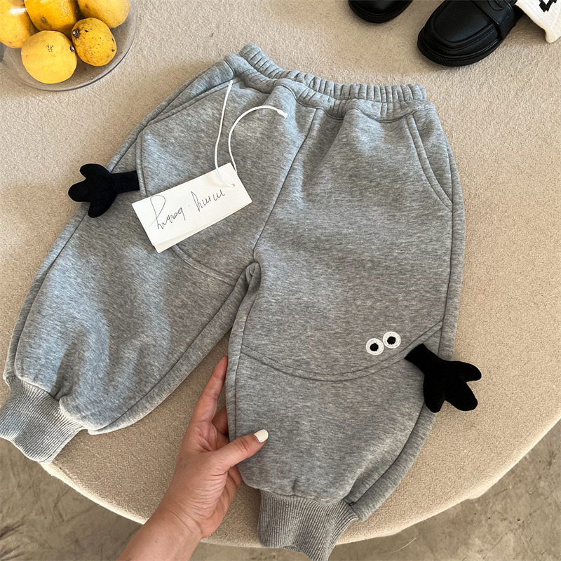 兒童可愛眼仔加絨加厚長褲 -2402038