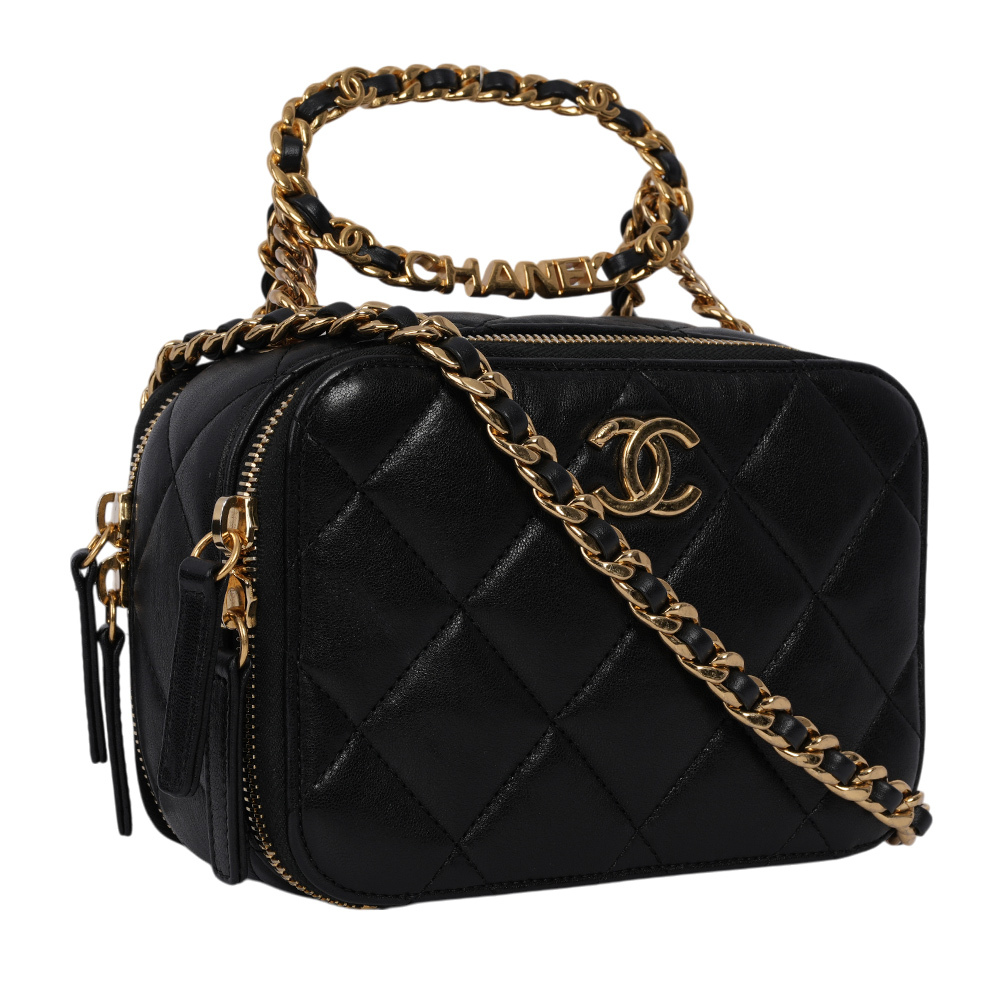 【CHANEL】23C Logo 圓環提把二用雙拉鍊化妝箱