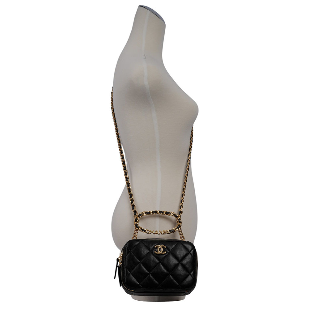 23C Logo 圓環提把二用雙拉鍊化妝箱(黑色) J12G4N9L