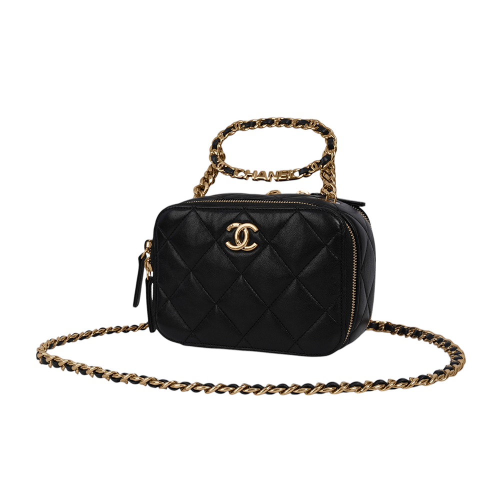 23C Logo 圓環提把二用雙拉鍊化妝箱(黑色) J12G4N9L