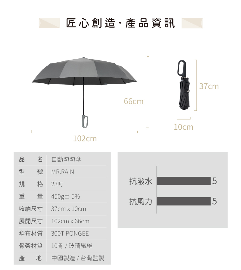 【MUNICHI】環扣自動勾勾傘 MR.Rain