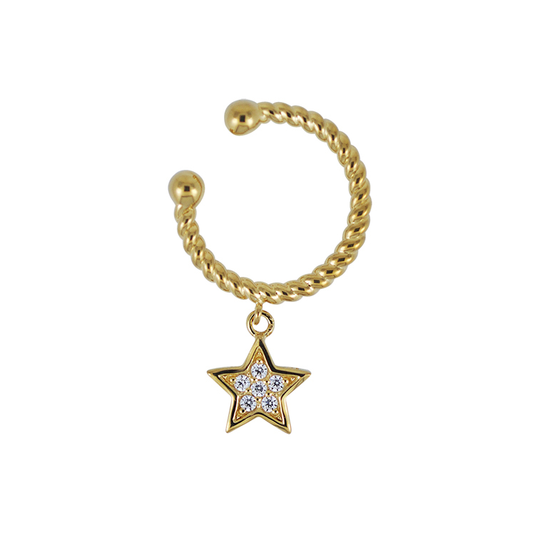 925純銀「金星」晶鑽14K金色耳骨夾 (單個)-SDE0072