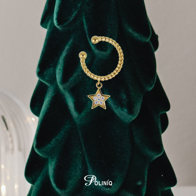 925純銀「金星」晶鑽14K金色耳骨夾 (單個)-SDE0072