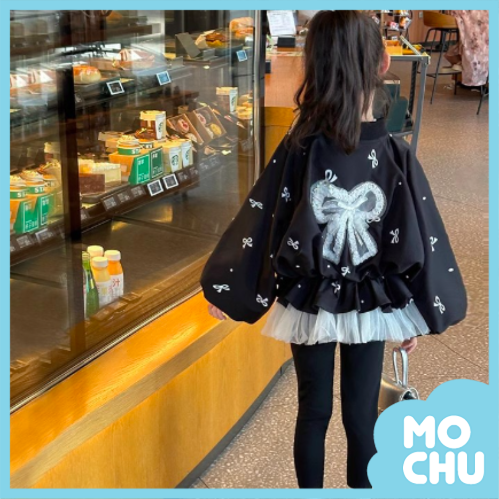 蝴蝶結網紗澎澎夾克外套