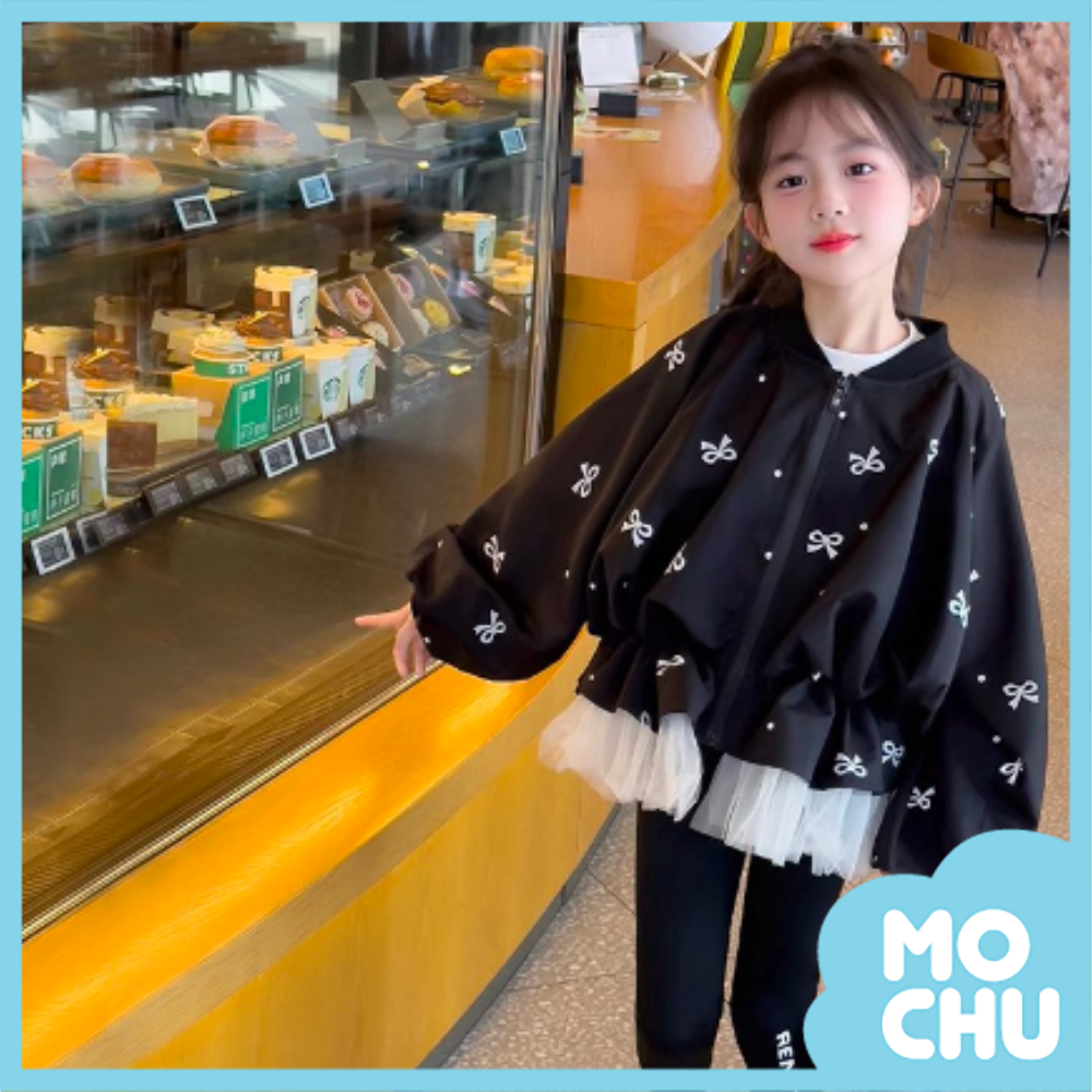 蝴蝶結網紗澎澎夾克外套